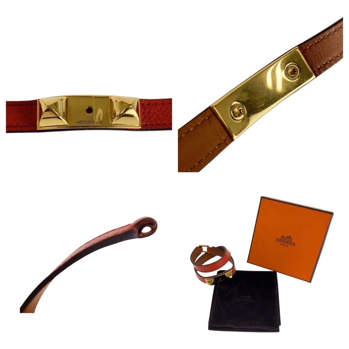 美品 リヴァル ドゥブルトゥール オレンジ ゴールド金具 ヴォーエプソン ブレスレット バングル x刻印 レディース 410118