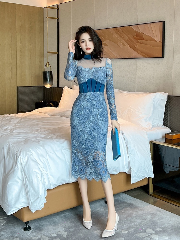 キャミワンピースワンピース ドレス パーティードレス レース ロングワンピース 韓国 ワンピース 切り替え ウエスト引き締め セクシー メッシュ 披露宴 結婚式 演奏会 ウェディング 二次会 発表会