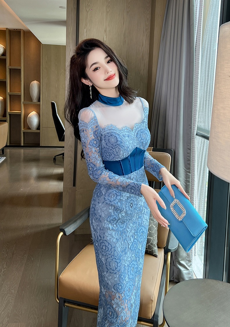 キャミワンピースワンピース ドレス パーティードレス レース ロングワンピース 韓国 ワンピース 切り替え ウエスト引き締め セクシー メッシュ 披露宴 結婚式 演奏会 ウェディング 二次会 発表会