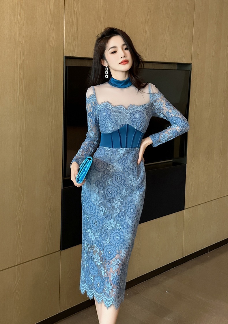 キャミワンピースワンピース ドレス パーティードレス レース ロングワンピース 韓国 ワンピース 切り替え ウエスト引き締め セクシー メッシュ 披露宴 結婚式 演奏会 ウェディング 二次会 発表会