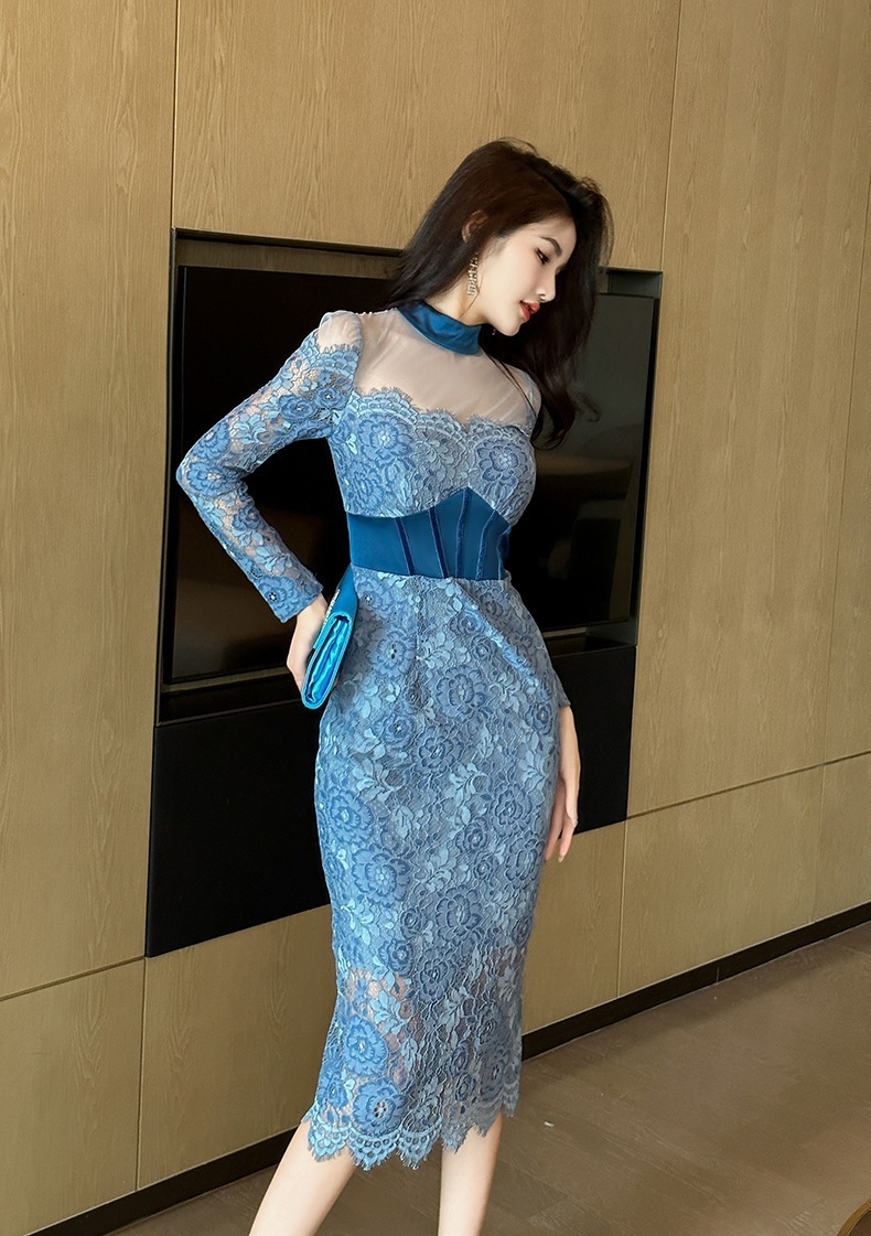 キャミワンピースワンピース ドレス パーティードレス レース ロングワンピース 韓国 ワンピース 切り替え ウエスト引き締め セクシー メッシュ 披露宴 結婚式 演奏会 ウェディング 二次会 発表会