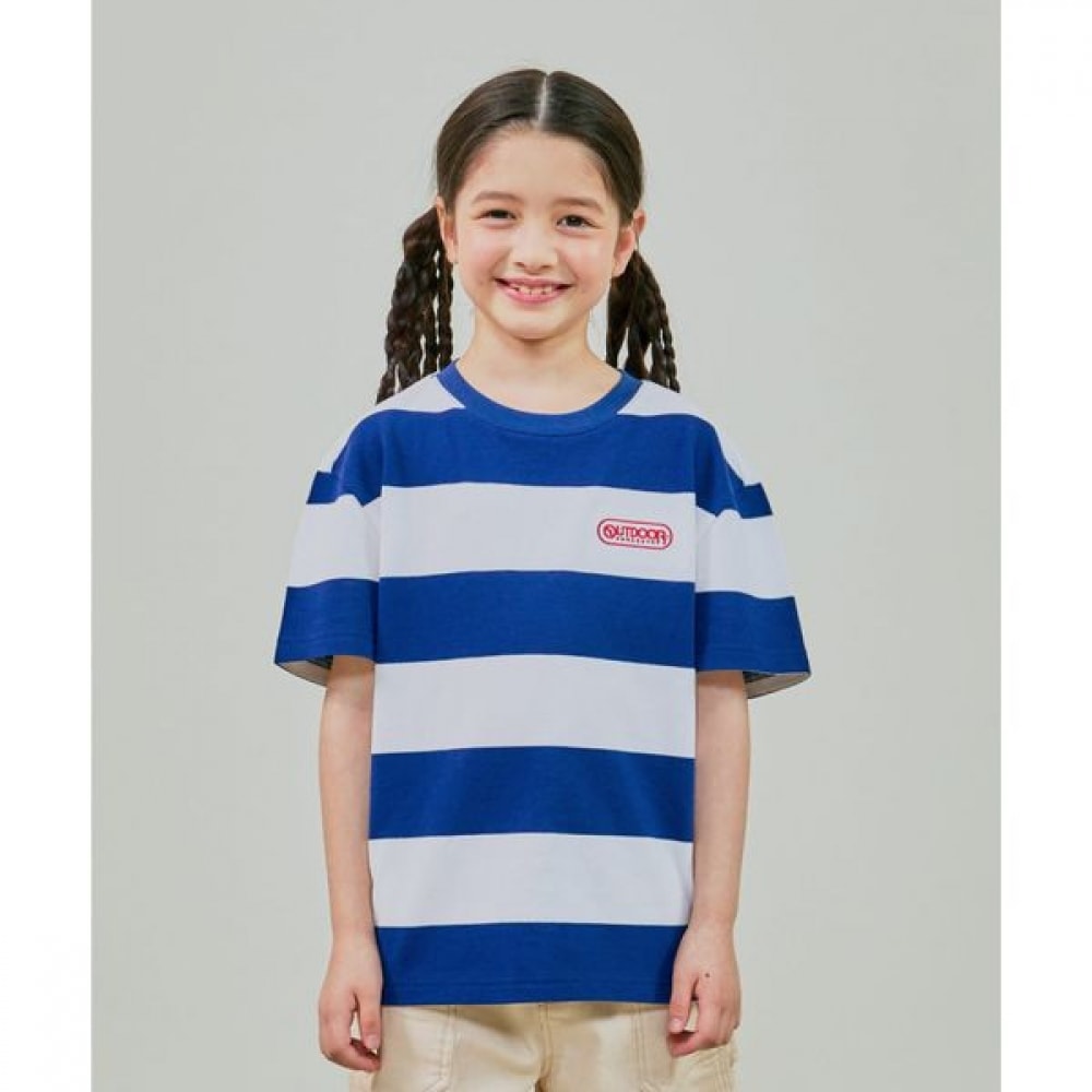 [アウトドア用品キッズ] メッシュピケストライプ半袖Tシャツ (ネイビー) OD252ISS15_NVY