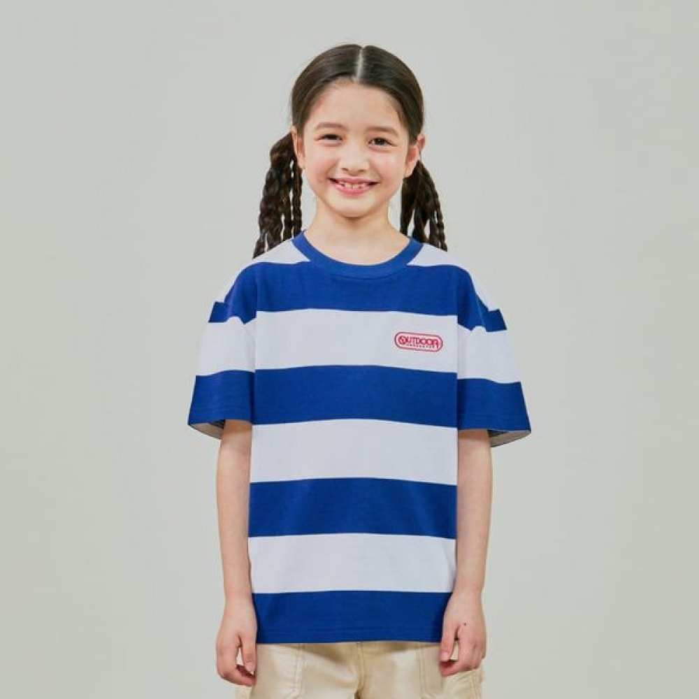 [アウトドア用品キッズ] メッシュピケストライプ半袖Tシャツ (ネイビー) OD252ISS15_NVY