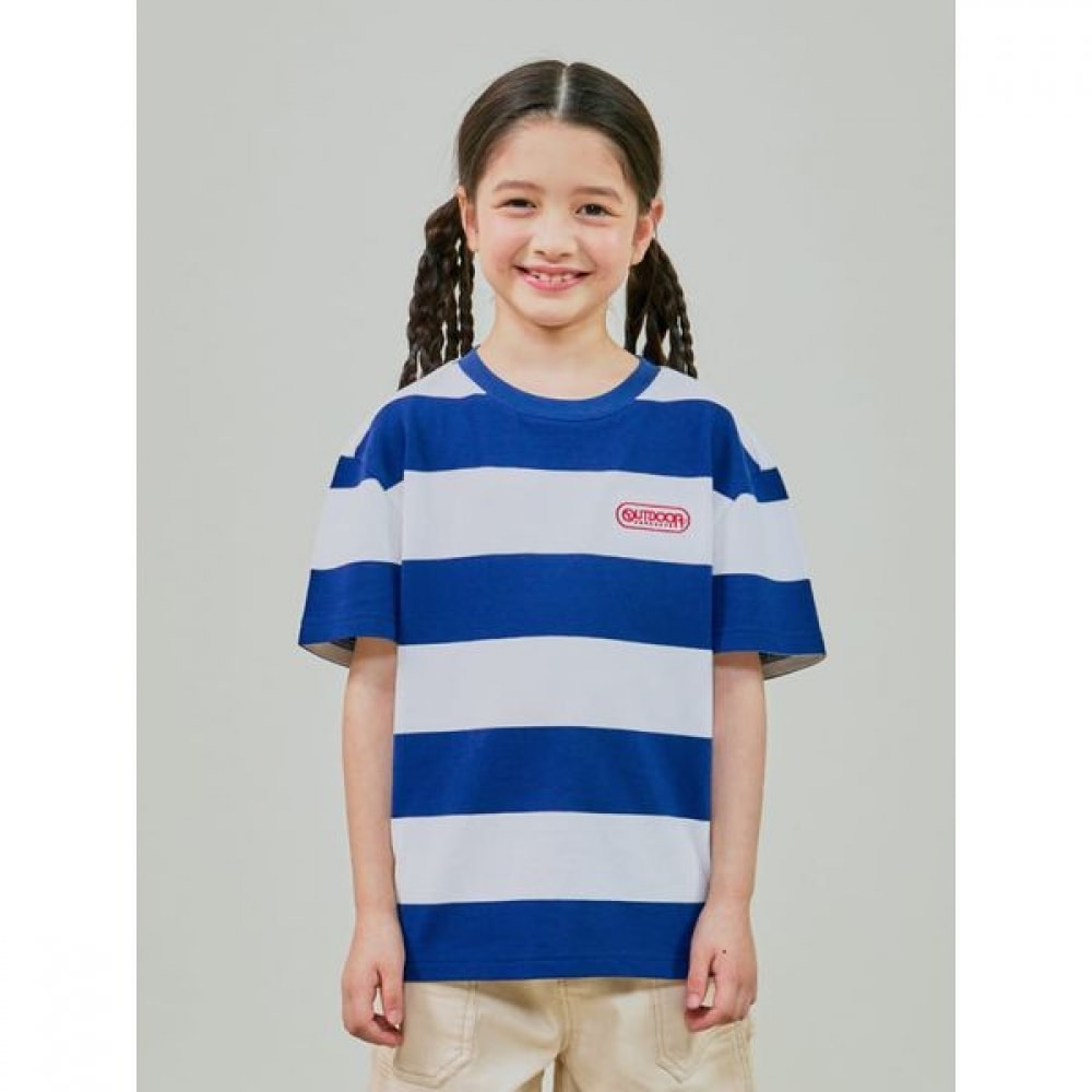 [アウトドア用品キッズ] メッシュピケストライプ半袖Tシャツ (ネイビー) OD252ISS15_NVY