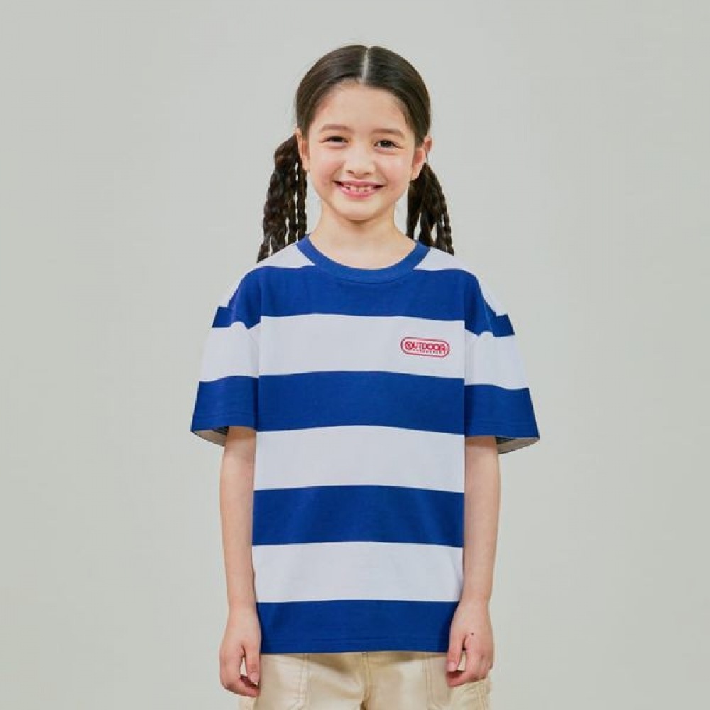 [アウトドア用品キッズ] メッシュピケストライプ半袖Tシャツ (ネイビー) OD252ISS15_NVY