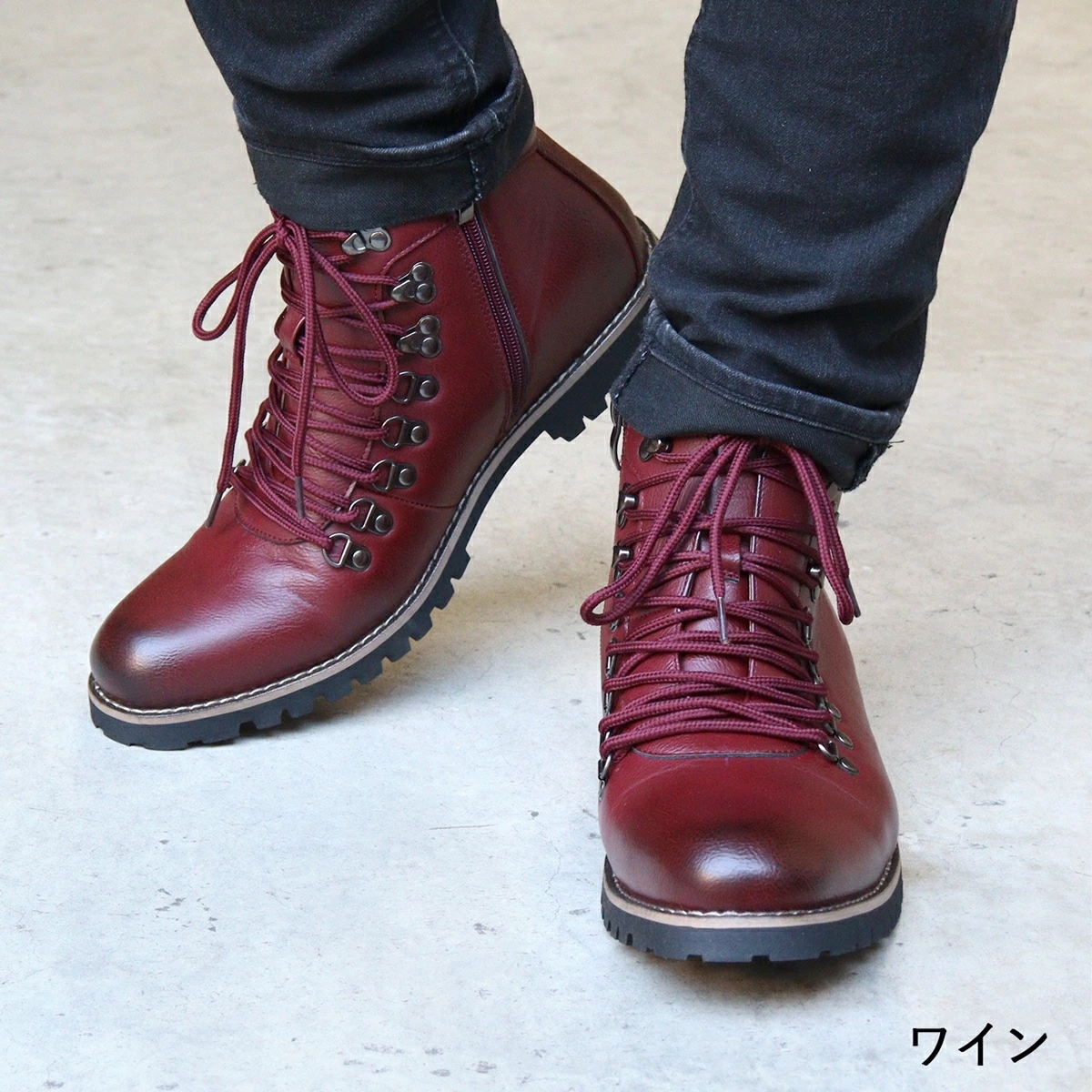 ブーツ メンズ ハイカット マウンテンブーツ ショートブーツ サイドジップ 履きやすい レザー スエード 合成皮革 レースアップ カジュアル 黒 ブラック おしゃれ 秋 冬 2352