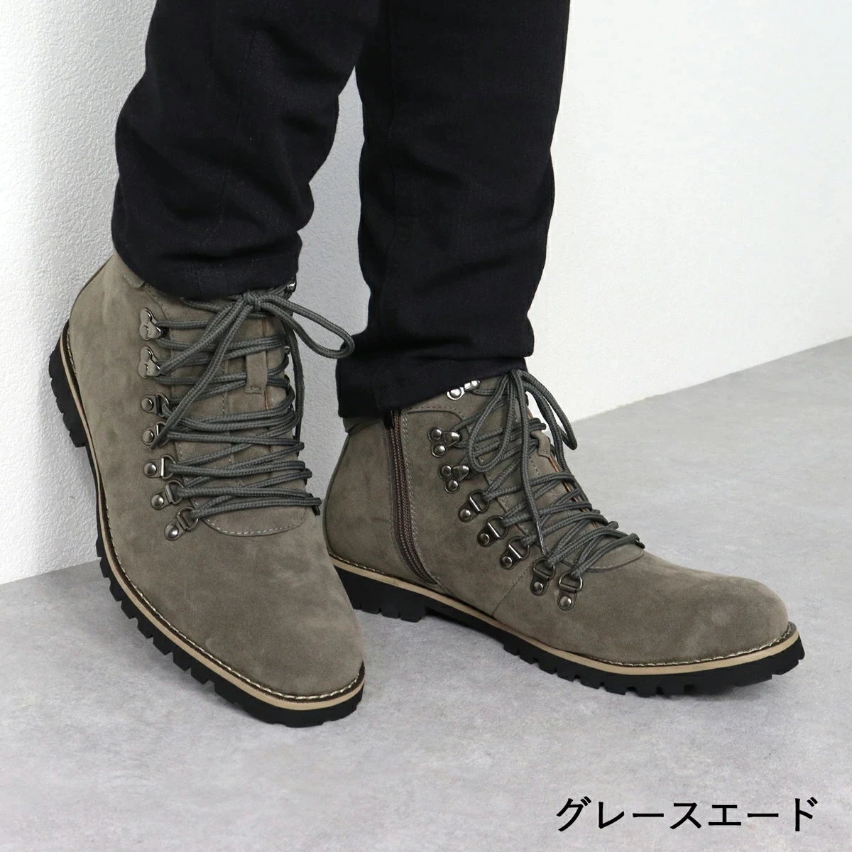 ブーツ メンズ ハイカット マウンテンブーツ ショートブーツ サイドジップ 履きやすい レザー スエード 合成皮革 レースアップ カジュアル 黒 ブラック おしゃれ 秋 冬 2352