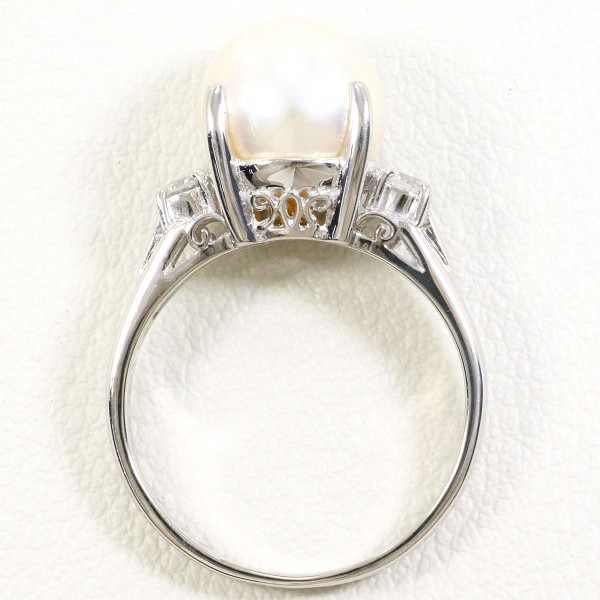 PT900 プラチナ リング 10号 パール(真珠) 約9mm ダイヤ 0.15 ジュエリー 中古 PT900 プラチナ リング 10号 パール(真珠) 約9mm ダイヤ 0.15 ジュエリー 中古
