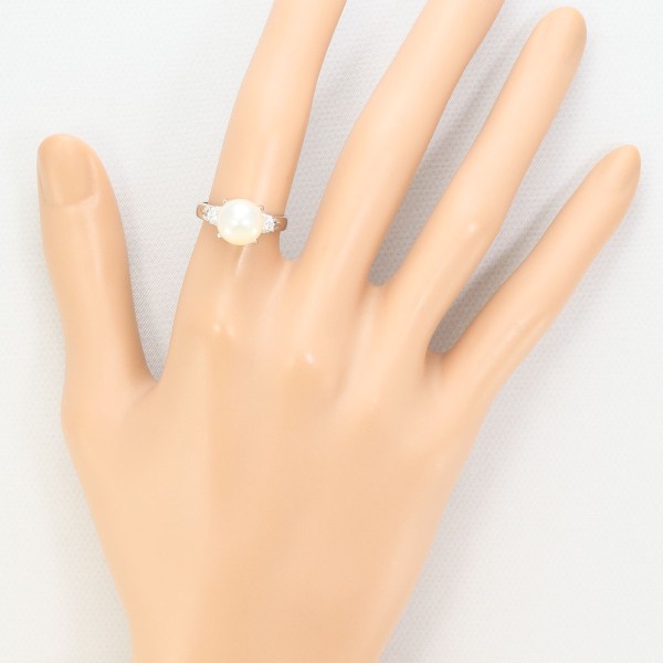 PT900 プラチナ リング 10号 パール(真珠) 約9mm ダイヤ 0.15 ジュエリー 中古 PT900 プラチナ リング 10号 パール(真珠) 約9mm ダイヤ 0.15 ジュエリー 中古