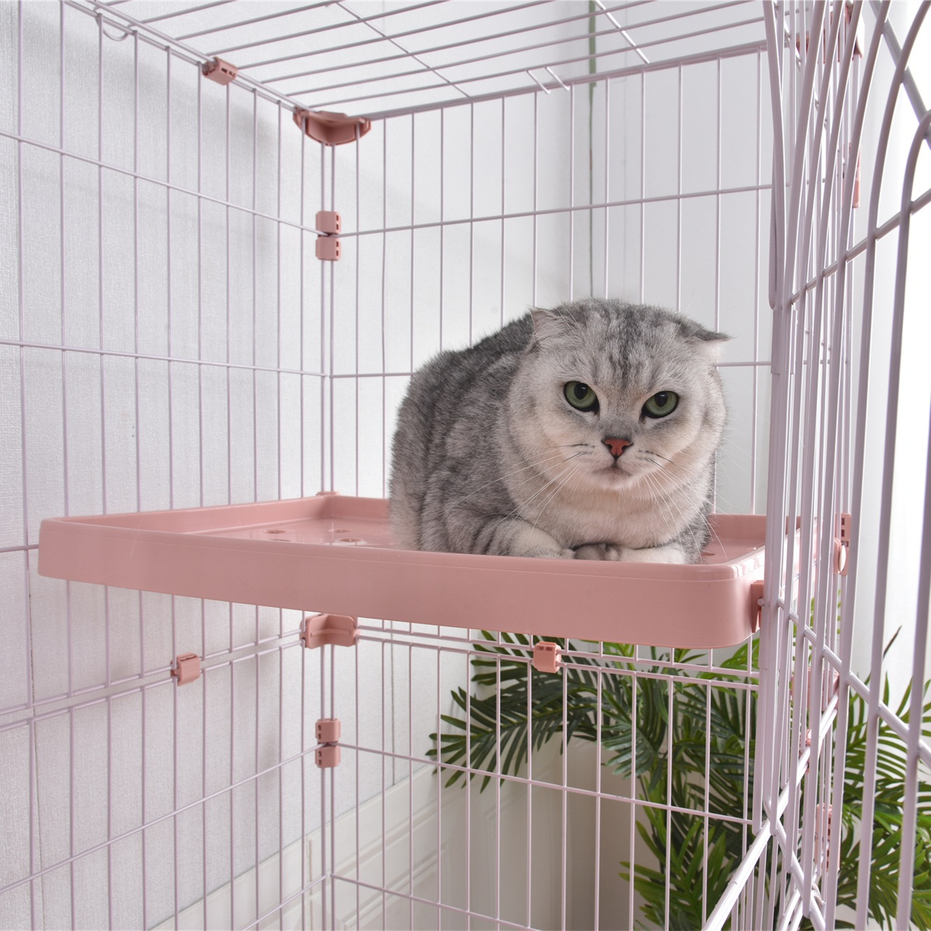 ピンク】キャットケージ 2段 おしゃれ多段 留守番 保護 脱走防止 多頭飼