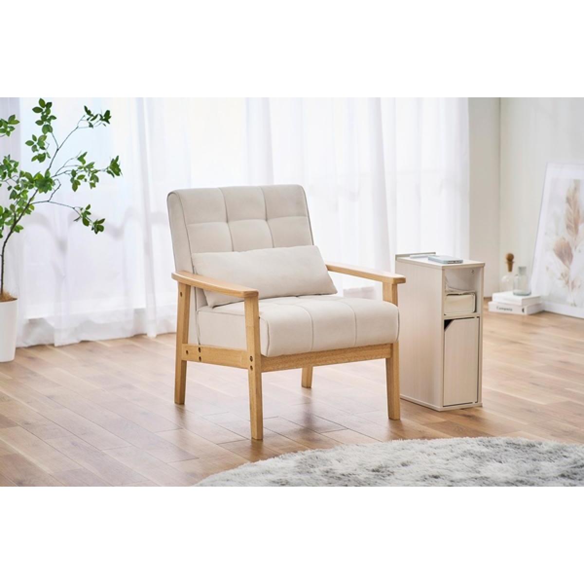 アイリスオーヤマ 1人掛け ウッドフレームソファ WFS-1S オフホワイト 天然木 お客様組立 ソファ クッション付 一人用