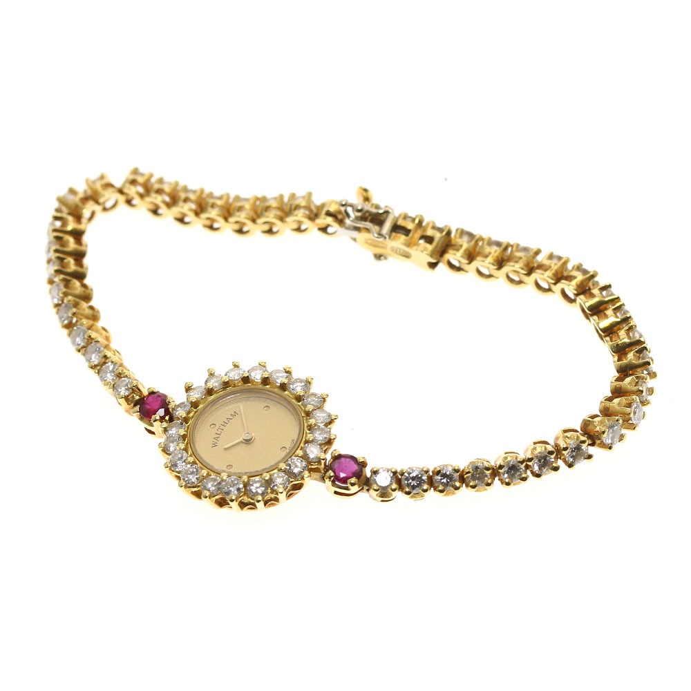ウォルサム WALTHAM 93270.65 K18YG ダイヤベゼル ルビー クォーツ レディース _887207【中古】