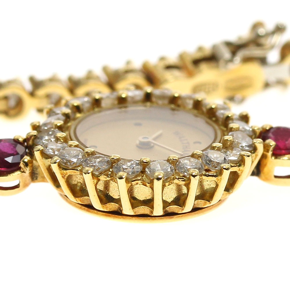 ウォルサム WALTHAM 93270.65 K18YG ダイヤベゼル ルビー クォーツ レディース _887207【中古】