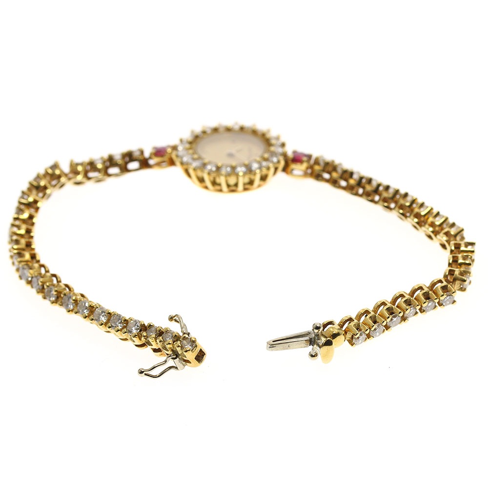 ウォルサム WALTHAM 93270.65 K18YG ダイヤベゼル ルビー クォーツ レディース _887207【中古】