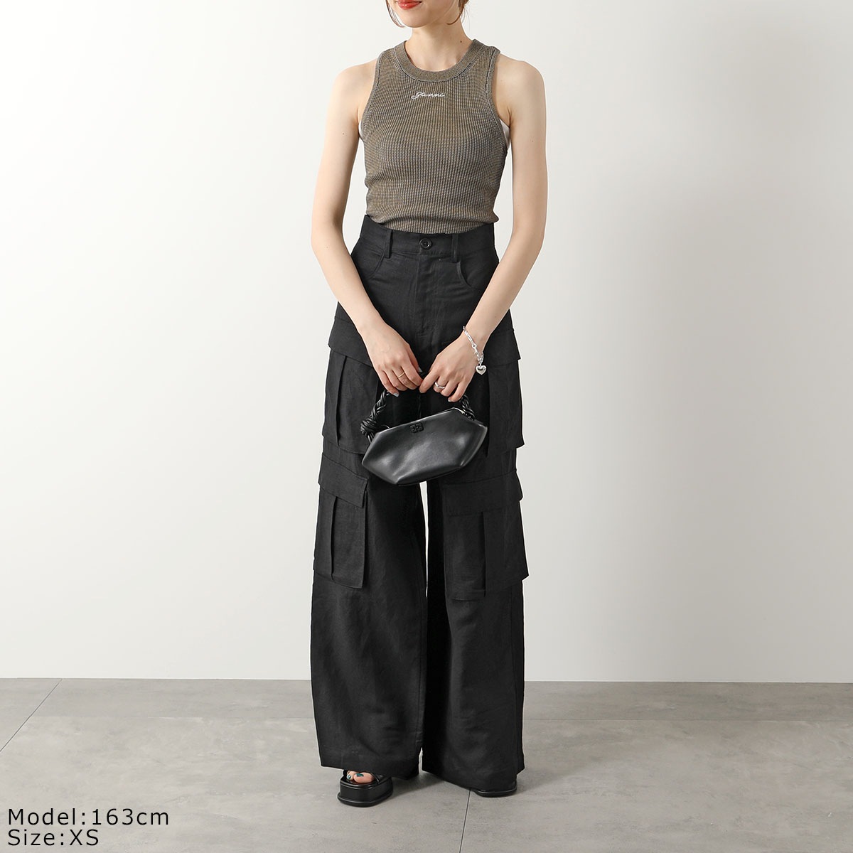 GANNI ガニー タンクトップ Melange Knit Sleeveless Top K2195 2565 レディース ニット ノースリーブ ロゴ刺繍 88