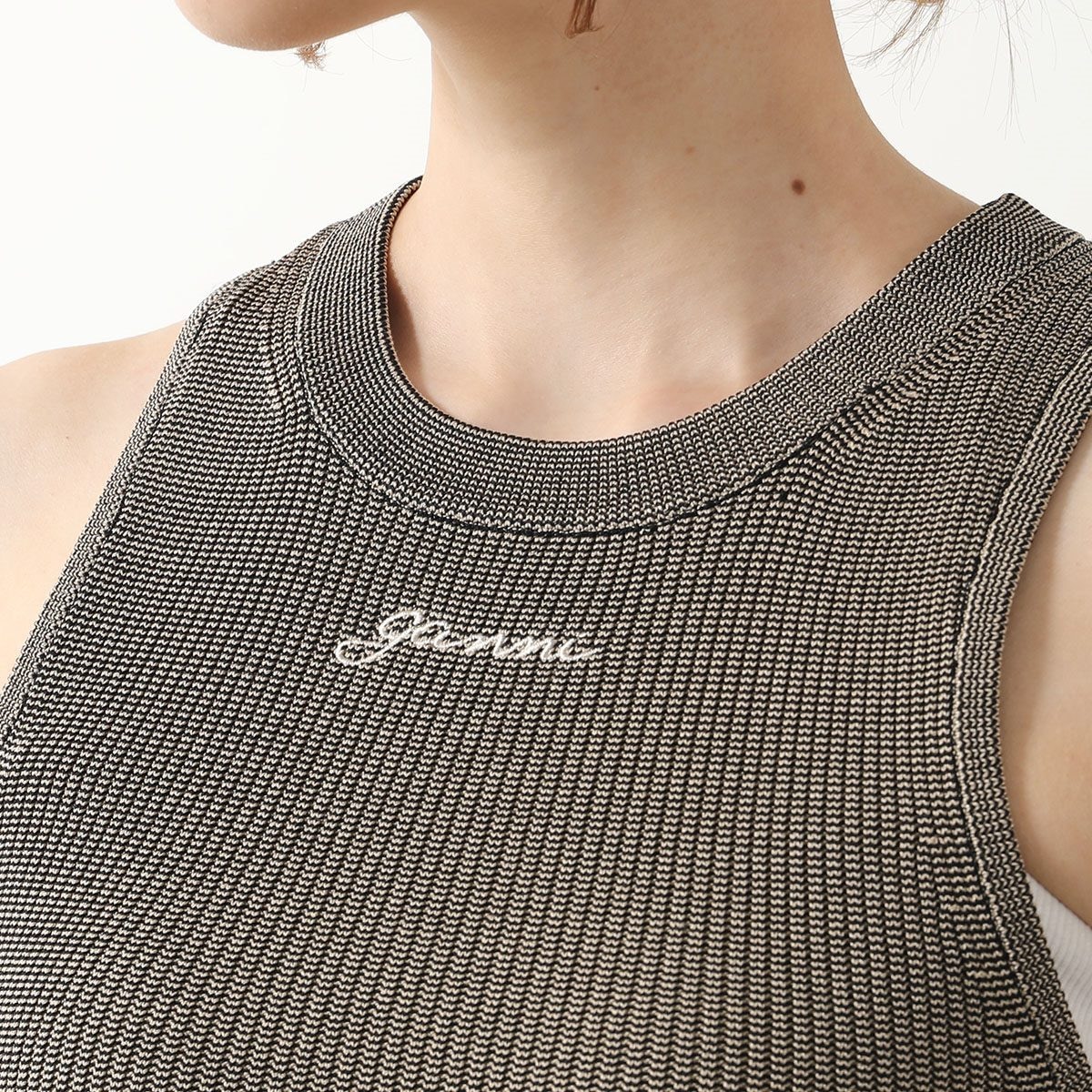 GANNI ガニー タンクトップ Melange Knit Sleeveless Top K2195 2565 レディース ニット ノースリーブ ロゴ刺繍 88