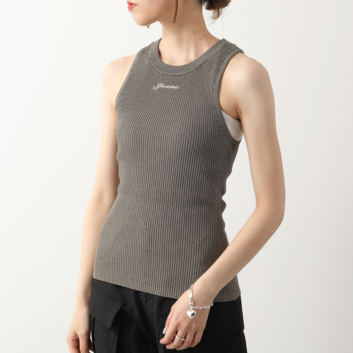GANNI ガニー タンクトップ Melange Knit Sleeveless Top K2195 2565 レディース ニット ノースリーブ ロゴ刺繍 88