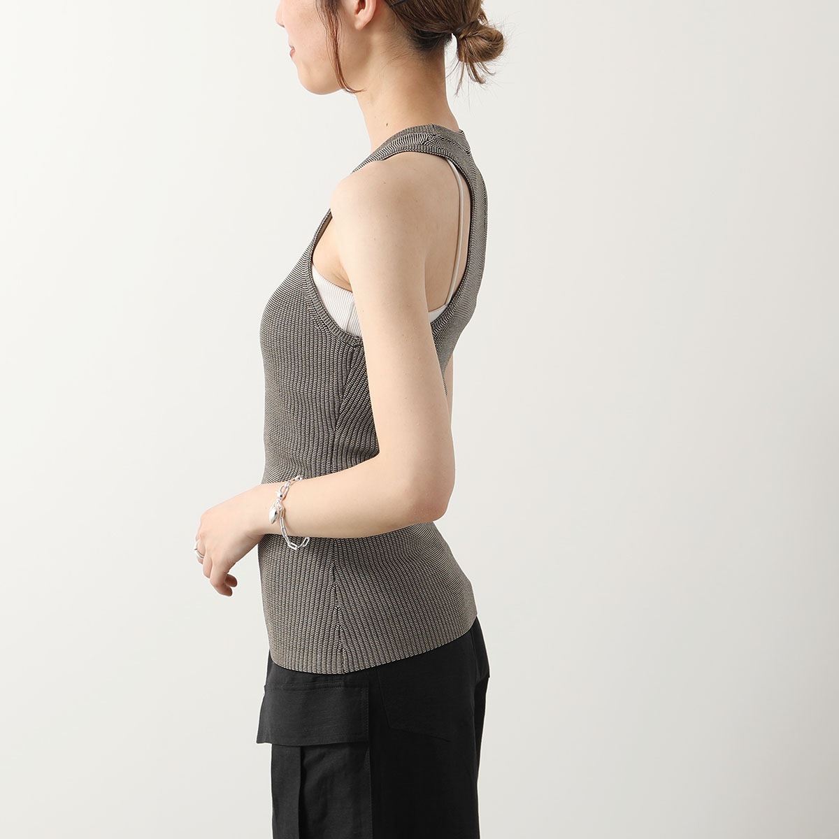 GANNI ガニー タンクトップ Melange Knit Sleeveless Top K2195 2565 レディース ニット ノースリーブ ロゴ刺繍 88