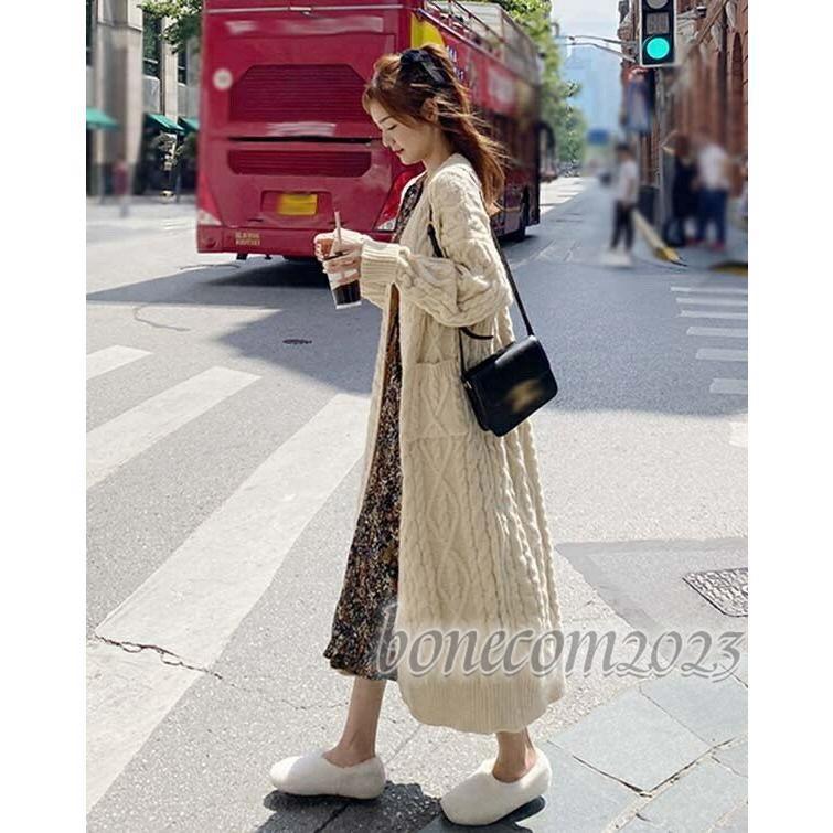 ロング カーディガン ざっくり ニット ケーブル編み セーター レディース ゆったり きれいめ 秋冬 暖かい 厚手 ニット 前開き ボタン付き アウター 長袖 おしゃ