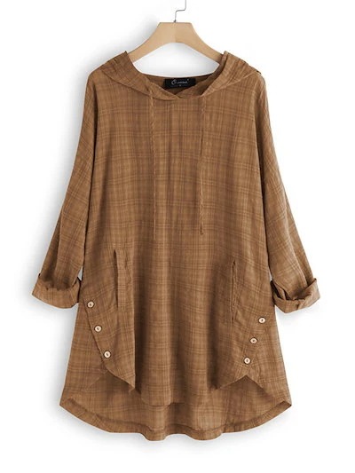 每日更新チュニック ブラウス 綿麻 長袖 半袖 フード付き チェック ロングシャツ ゆったり母の日 每日更新チュニック ブラウス 綿麻 長袖 半袖 フード付き チェック ロングシャツ ゆったり母の日