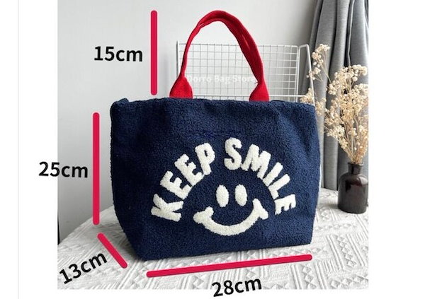 スマイル　ネイビー　もこもこバッグ  Mサイズ BK Smile Fur Tote Bag BKスマイルファーモコモコトートバッグ