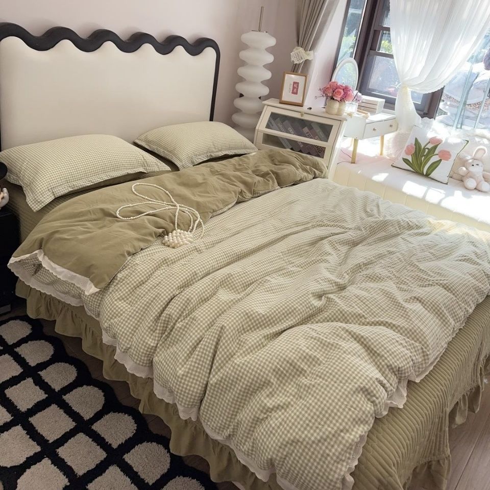 布団カバー コットン・ベッドカバー4点セット シンプルチェック布団カバー