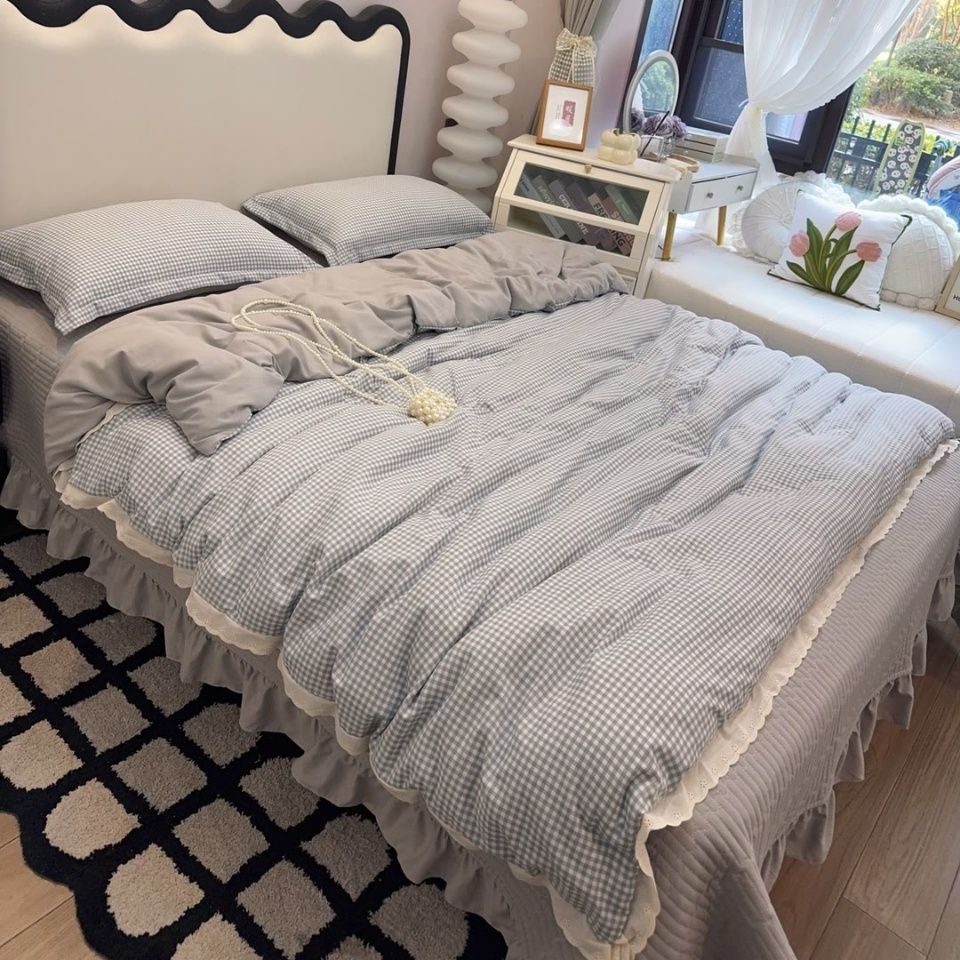 布団カバー コットン・ベッドカバー4点セット シンプルチェック布団カバー