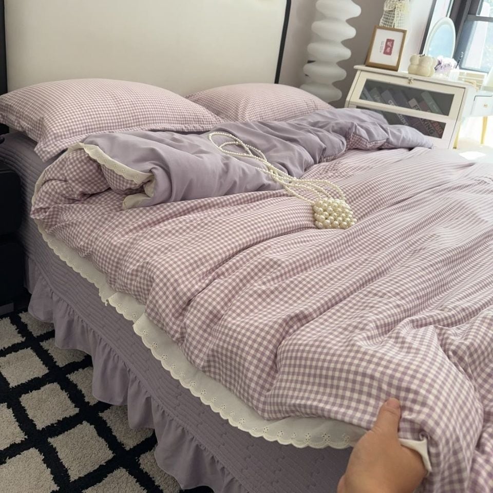 布団カバー コットン・ベッドカバー4点セット シンプルチェック布団カバー