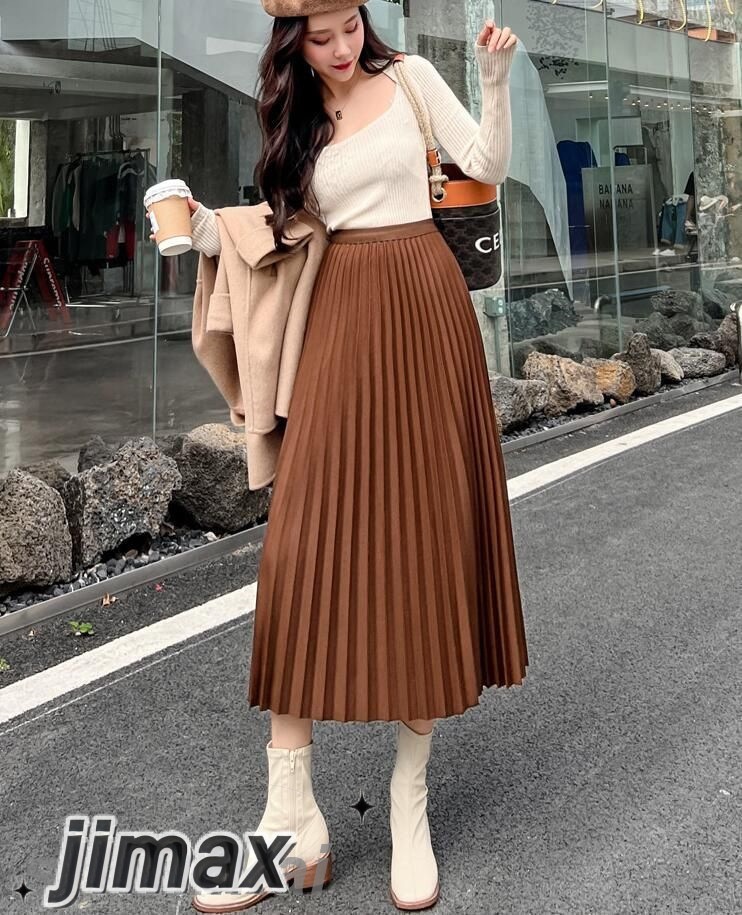 ロングスカート 秋冬 プリーツスカート 黒 レディース 大きいサイズ 秋 ミディ丈 ゆるスカート フレア Aラインスカート 秋物 フレアスカート 暖かい 冬 プリーツ裾 20代 30代 40代 美脚