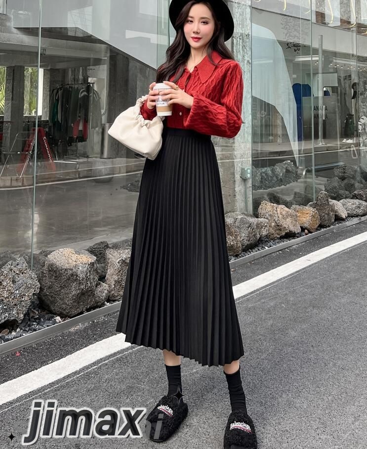 ロングスカート 秋冬 プリーツスカート 黒 レディース 大きいサイズ 秋 ミディ丈 ゆるスカート フレア Aラインスカート 秋物 フレアスカート 暖かい 冬 プリーツ裾 20代 30代 40代 美脚