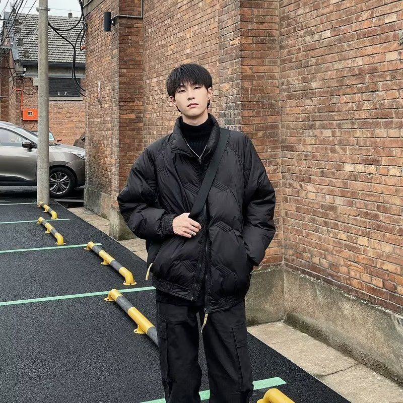 2025無地厚手スタンドカラー中綿コートメンズゆったり万能中綿ジャケットカジュアルダウンジャケット中綿ジャケット