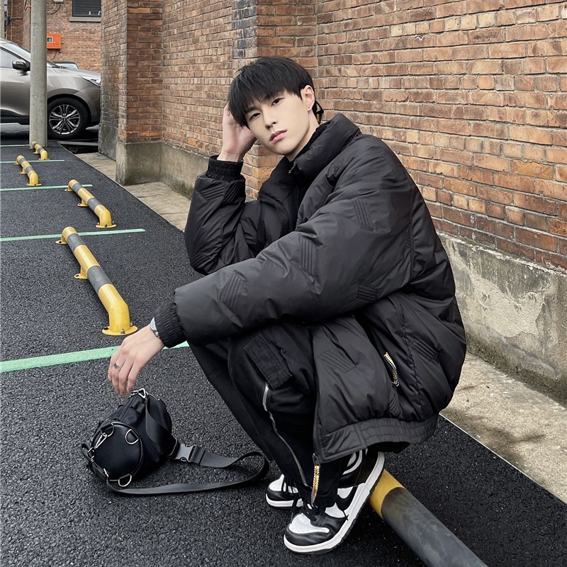 2025無地厚手スタンドカラー中綿コートメンズゆったり万能中綿ジャケットカジュアルダウンジャケット中綿ジャケット