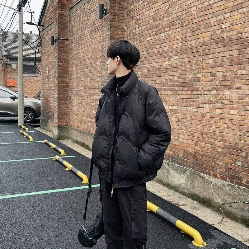 2025無地厚手スタンドカラー中綿コートメンズゆったり万能中綿ジャケットカジュアルダウンジャケット中綿ジャケット