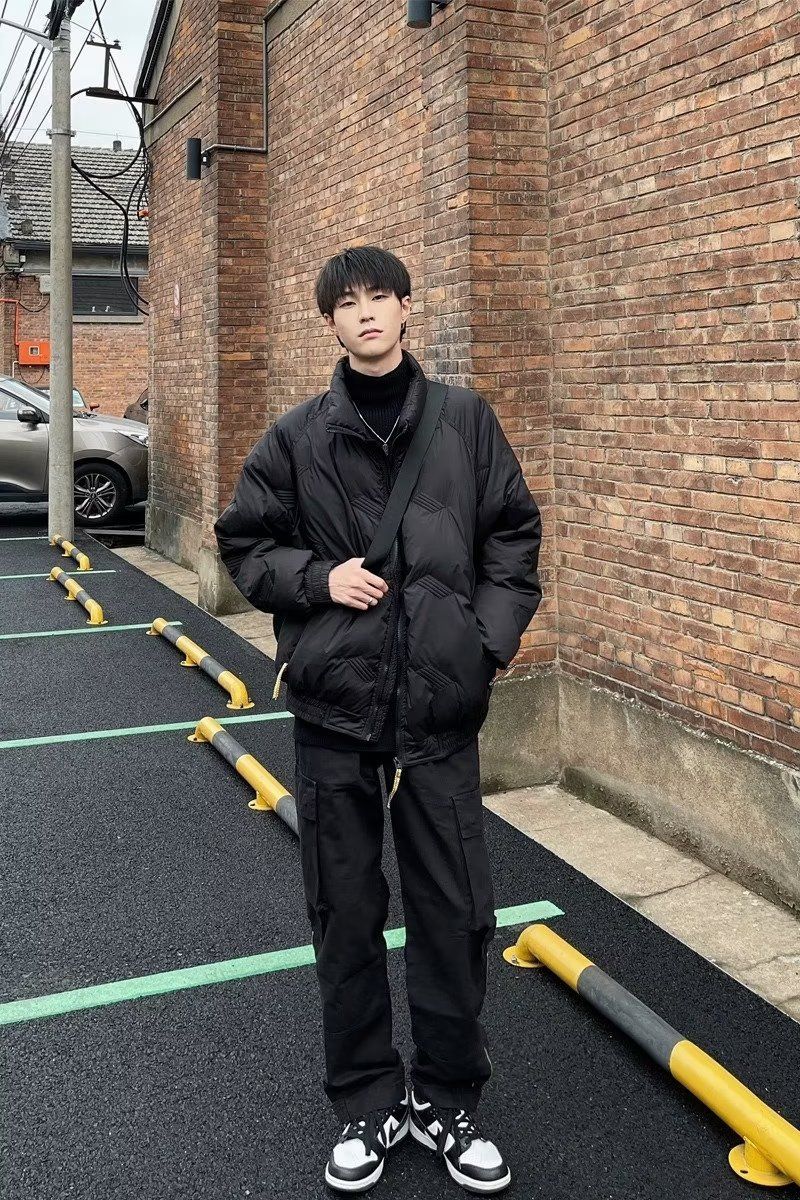 2025無地厚手スタンドカラー中綿コートメンズゆったり万能中綿ジャケットカジュアルダウンジャケット中綿ジャケット