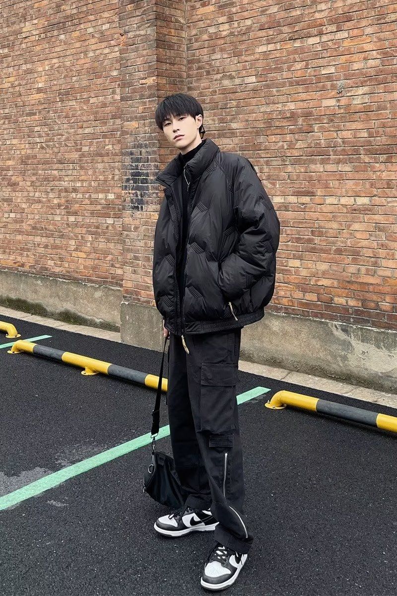 2025無地厚手スタンドカラー中綿コートメンズゆったり万能中綿ジャケットカジュアルダウンジャケット中綿ジャケット