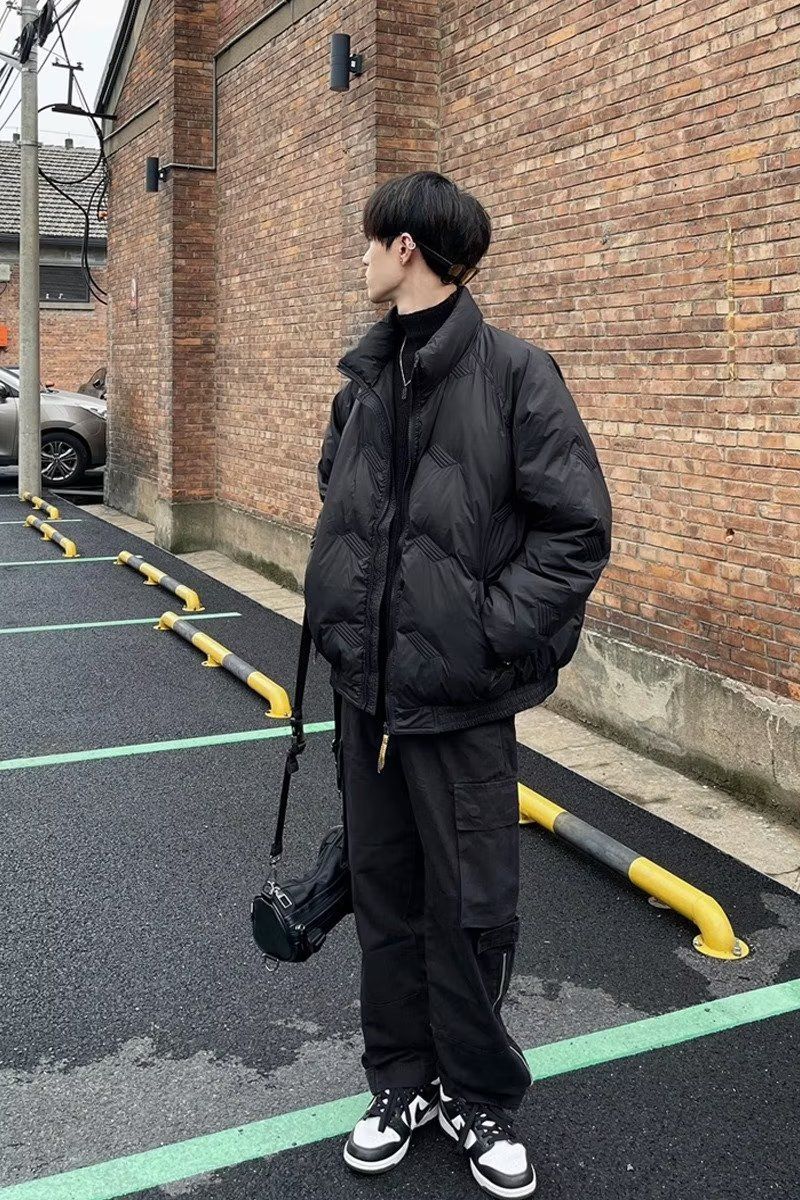 2025無地厚手スタンドカラー中綿コートメンズゆったり万能中綿ジャケットカジュアルダウンジャケット中綿ジャケット