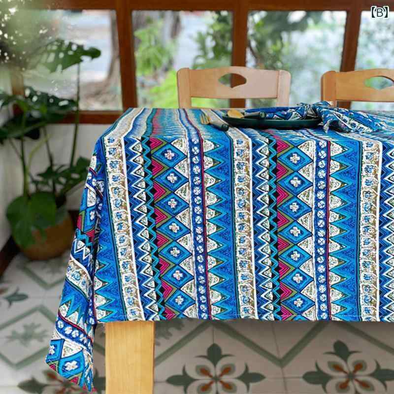 テーブルクロス レトロ 汚れ防止 机カバー 布 雑貨 キッチン ダイニング リビング おしゃれ ボヘミアン エスニック コットン リネン ストライプ ひし形 青 赤 テーブルクロス レトロ 汚れ防止 机カバー 布 雑貨 キッチン ダイニング リビング おしゃれ ボヘミアン エスニック コットン リネン ストライプ ひし形 青 赤