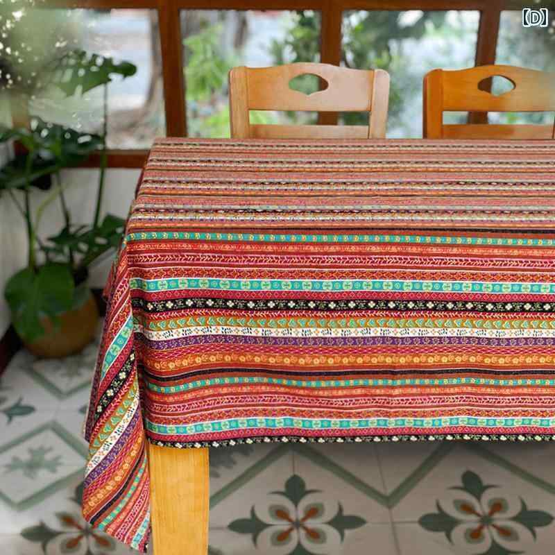 テーブルクロス レトロ 汚れ防止 机カバー 布 雑貨 キッチン ダイニング リビング おしゃれ ボヘミアン エスニック コットン リネン ストライプ ひし形 青 赤 テーブルクロス レトロ 汚れ防止 机カバー 布 雑貨 キッチン ダイニング リビング おしゃれ ボヘミアン エスニック コットン リネン ストライプ ひし形 青 赤