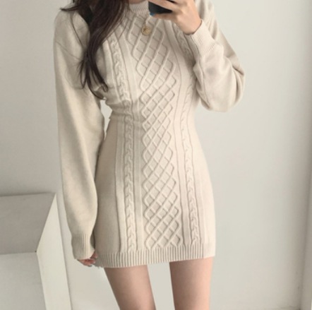 ざっくりニットワンピース ワンピース ニット ミニ ミニ丈 膝上 袖あり 長袖 ラウンドネック ざっくりニットワンピース ワンピース ニット ミニ ミニ丈 膝上 袖あり 長袖 ラウンドネック