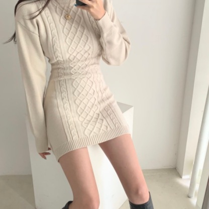 ざっくりニットワンピース ワンピース ニット ミニ ミニ丈 膝上 袖あり 長袖 ラウンドネック ざっくりニットワンピース ワンピース ニット ミニ ミニ丈 膝上 袖あり 長袖 ラウンドネック