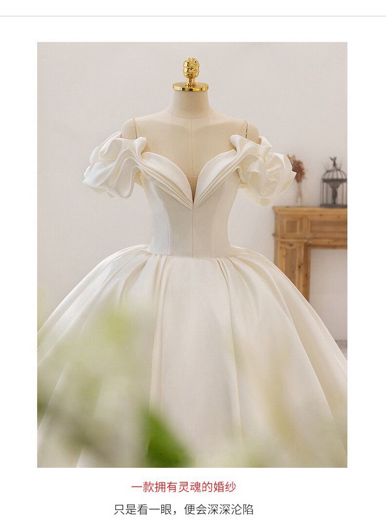 サテンメインウェディングドレス2025花嫁小さめハイエンドワンショルダースリムビッグテールウィンターライト サテンメインウェディングドレス2025花嫁小さめハイエンドワンショルダースリムビッグテールウィンターライト