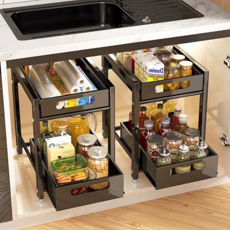2段 棚 収納ラック スライドラック 整理棚 シンク下 シンク下ラック 調味料ラック 調味料入れ 収納棚 引出し 引き出し 洗面台下 流し台下 台所 mulan778.net