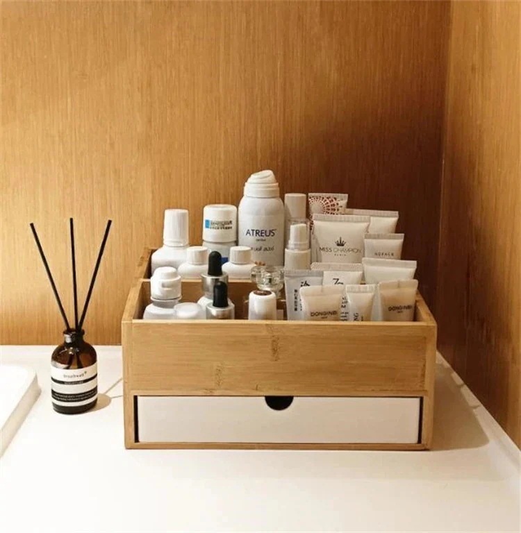【キャンペーン価格 2個セット】スタイル 収納ボックス 竹 化粧品 引き出し 卓上 仕切り付き ジュエリー アロマテラピー ヘッドストリング 小物 スキンケア用品162563