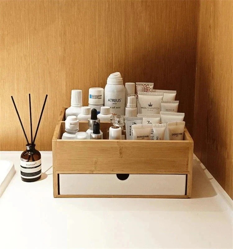 【キャンペーン価格 2個セット】スタイル 収納ボックス 竹 化粧品 引き出し 卓上 仕切り付き ジュエリー アロマテラピー ヘッドストリング 小物 スキンケア用品162563