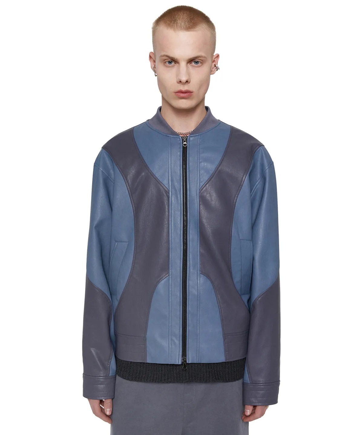 CROSSOVER VEGAN LEATHER JACKET [BLUE] 男女共用 マンツーマン Tシャツ 韓国の人気ファッションブランド