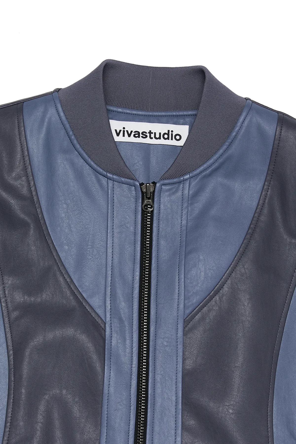 CROSSOVER VEGAN LEATHER JACKET [BLUE] 男女共用 マンツーマン Tシャツ 韓国の人気ファッションブランド