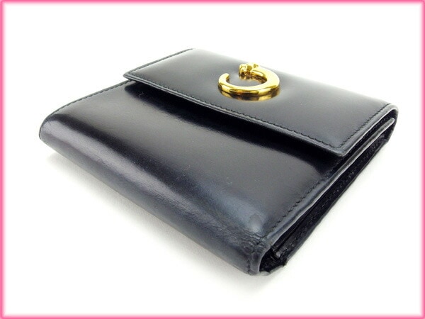 三つ折り財布 パンテール ブラック ゴールド 中古
