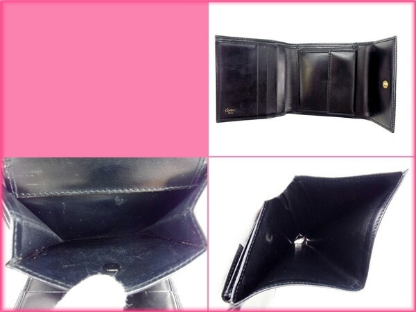 三つ折り財布 パンテール ブラック ゴールド 中古