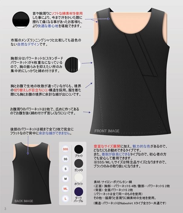 ナベシャツ X[ten] なべしゃつてん 黒（2枚セット）なべシャツ オナベ用 シャツ 下着 補正