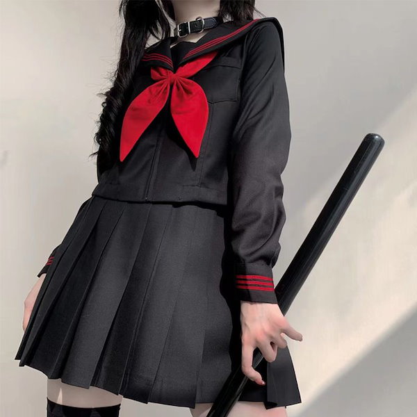 楽天市場】Teen-WK02黒色セーラー服Bigサイズ赤3本線高校生